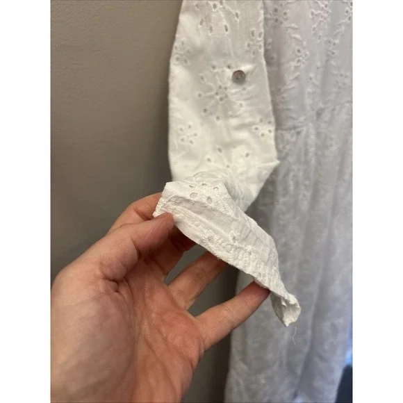 Laura Bianchi Italy Eyelet Midi Dress White Cotton Tiered Cottagecore Lined Sz S - Picture 16 of 16